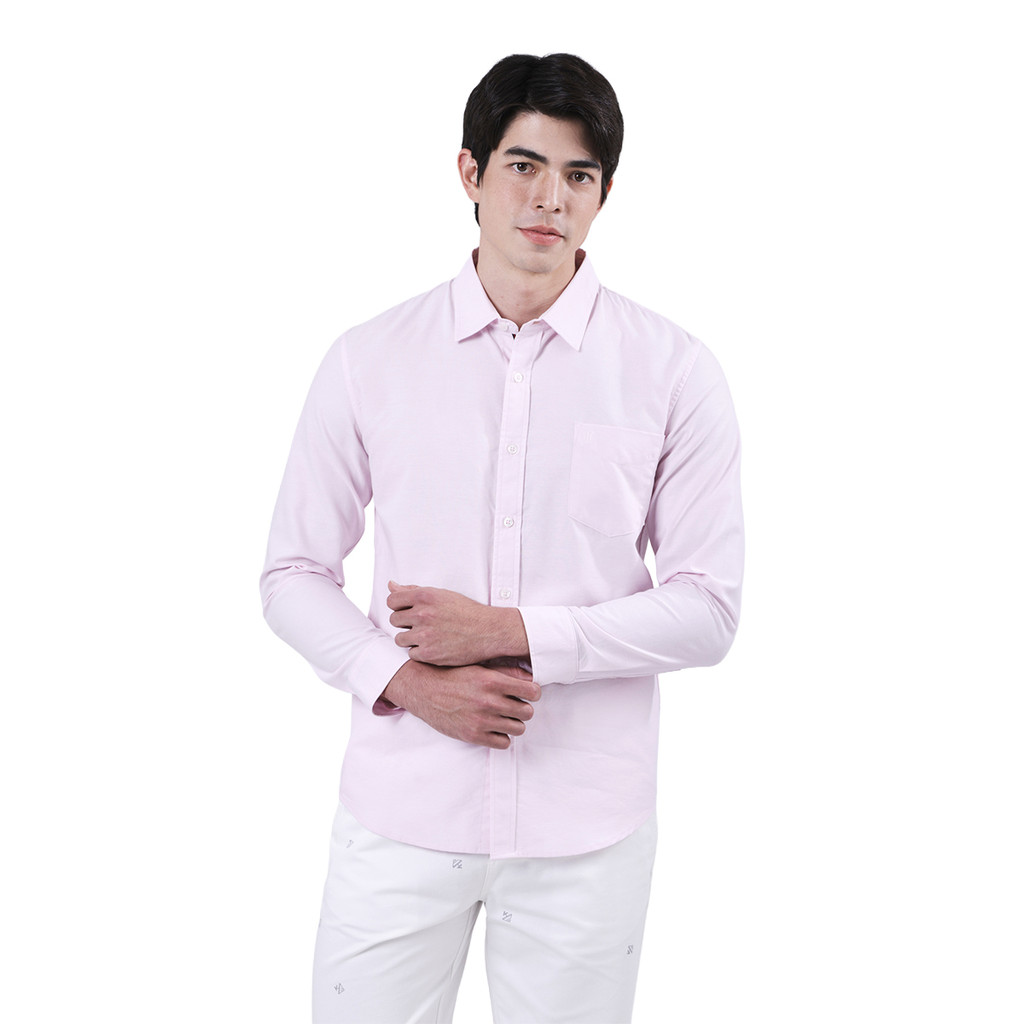 John Henry เสื้อเชิ้ตผู้ชายแขนยาว ทรงเข้ารูป รุ่น JH S526MSLSM07 - สีชมพู