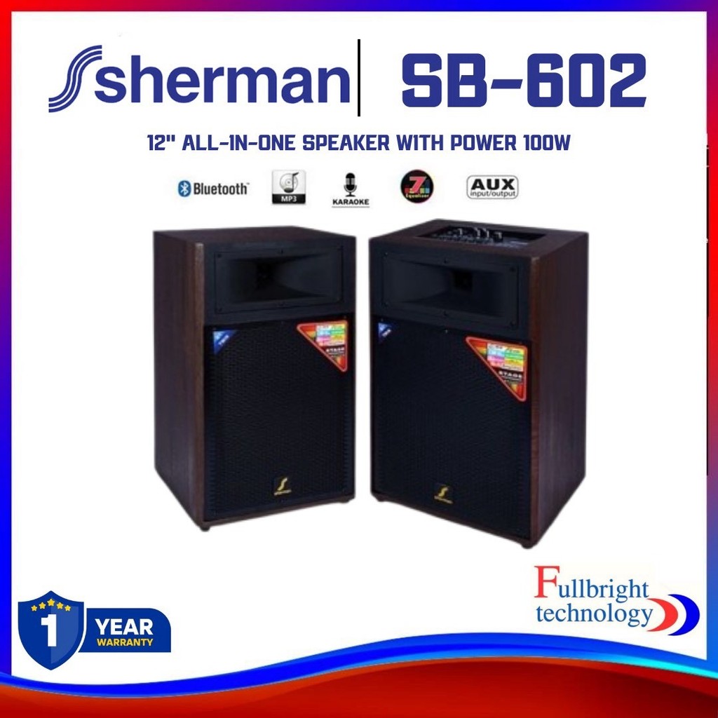 Sherman ชุดลำโพงขยายกลางแจ้ง ขนาด 12 นิ้ว รุ่น SB-602 รับประกันศูนย์ 1 ปี