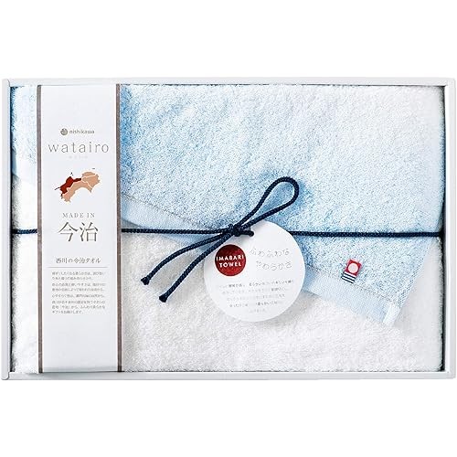Nishikawa Imabari Towel Gift: Bath 1 แผ่น ทอ 100 คอตตอน ฟู ผลิตในญี่ปุ่น แพ็คเกจของขวัญ สีฟ้า Tbf399