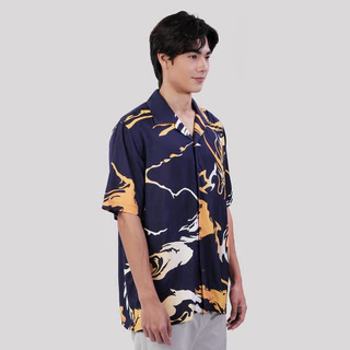 John Henry เสื้อเชิ้ตฮาวายผู้ชายแขนสั้น ทรงใส่สบาย รุ่น JH S126MSSRL12 - สีกรมท่า