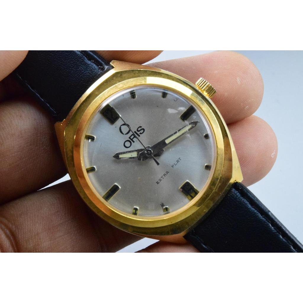 นาฬิกา Vintage มือสองญี่ปุ่น Oris ไขลาน ผู้ชาย ทรงกลม กรอบทอง หน้าขาว 40มม สำหรับอะไหล่/ซ่อม ขายตามส