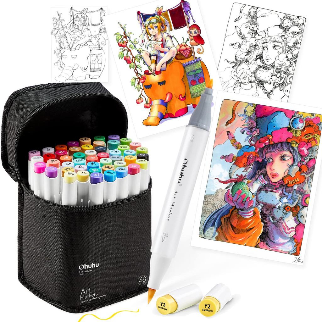 【ตรงจากประเทศญี่ปุ่น】Ohuhu Marker 48 สี Honolulu B หัวพู่กัน + หัวเล็ก