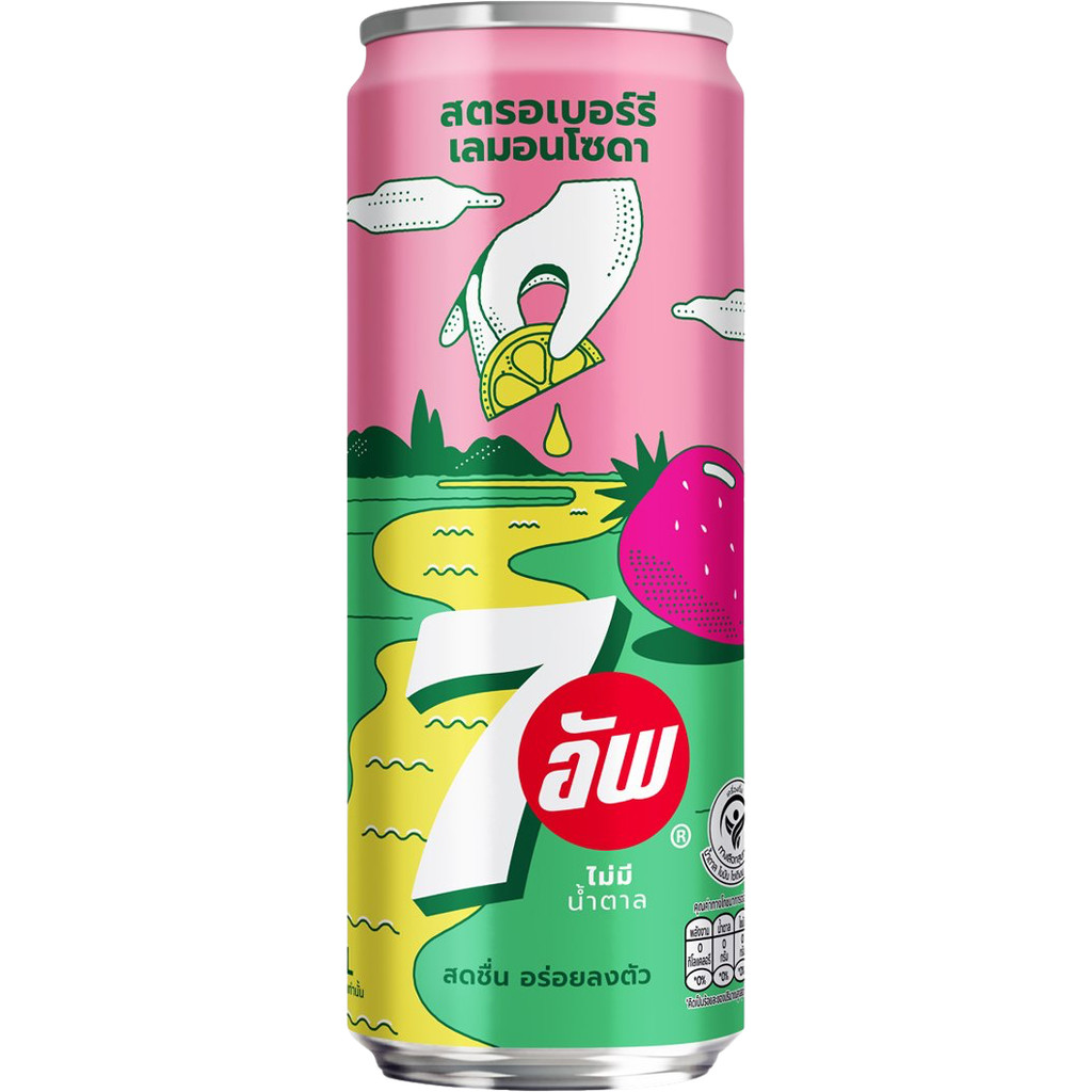 [0270623] 7Up Ns Strawberry Lemon325Ml เซเว่นอัพ ไม่มีน้ำตาล สตรอว์เบอร์รีเลมอน