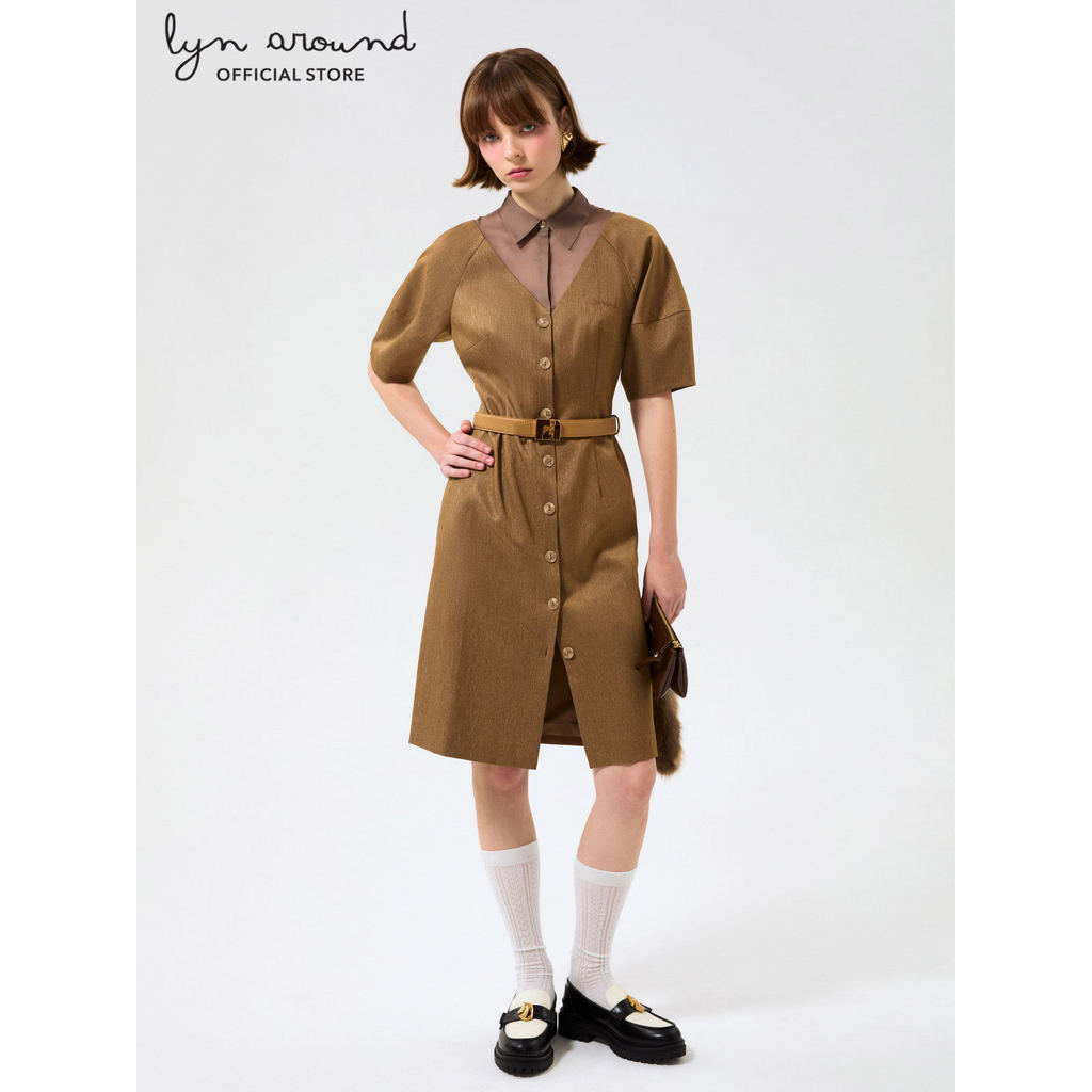 Lyn around - เดรสมิดิติดกระดุมพร้อมพาแนลผ้าเชียร์ คอลเลกชัน Rosewood Fleur (A26CGWA091)