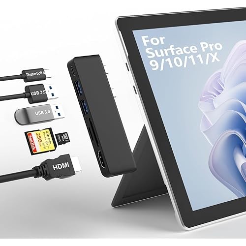 [Direct from JP] Surface Pro 9 Hub with 4K HDMI Port, USB C Thunderbolt 4 (Display, PD Charging, and