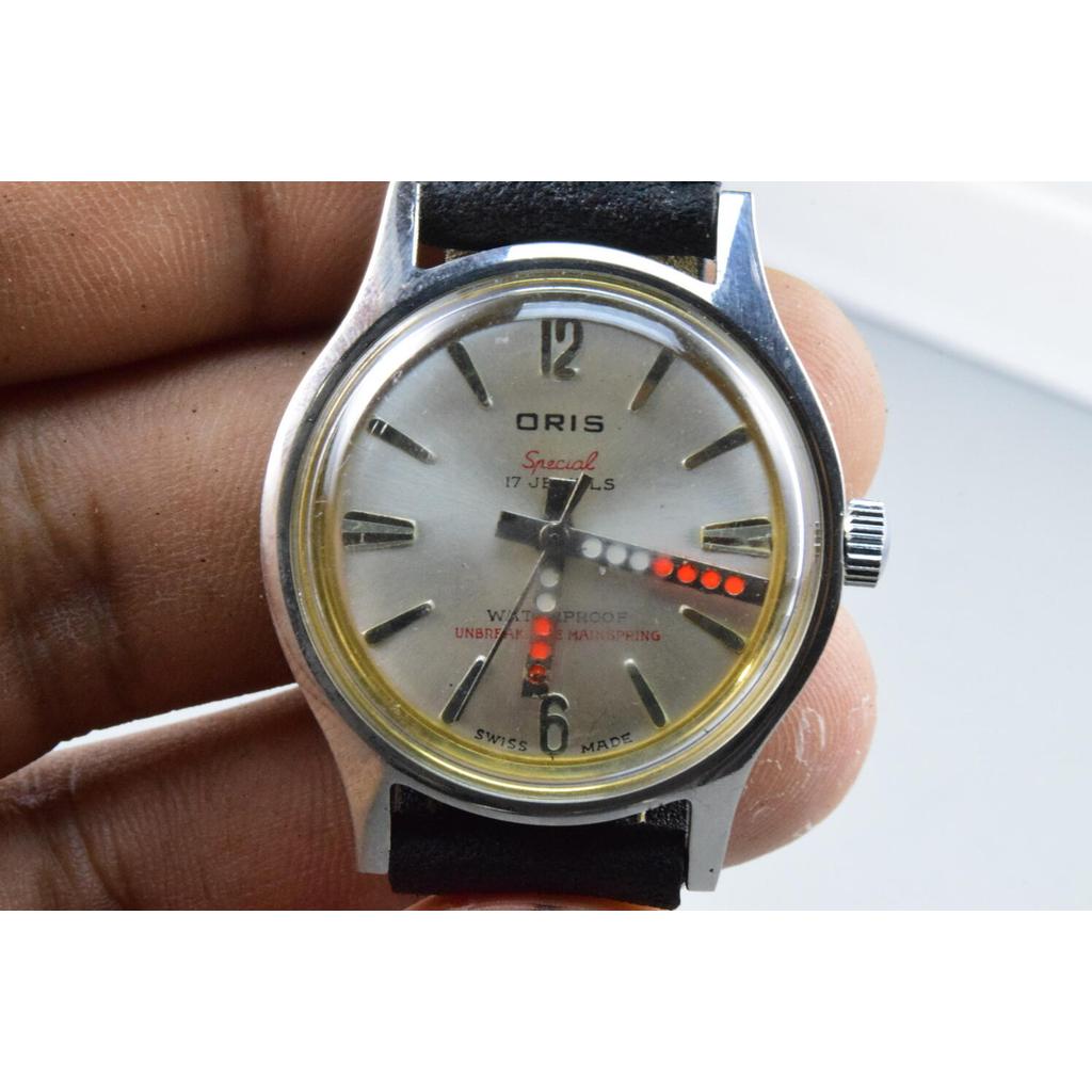 นาฬิกา Vintage มือสองญี่ปุ่น Oris ไขลาน ผู้ชาย ทรงกลม กรอบเงิน หน้าขาว 33มม สำหรับอะไหล่/ซ่อม ขายตาม