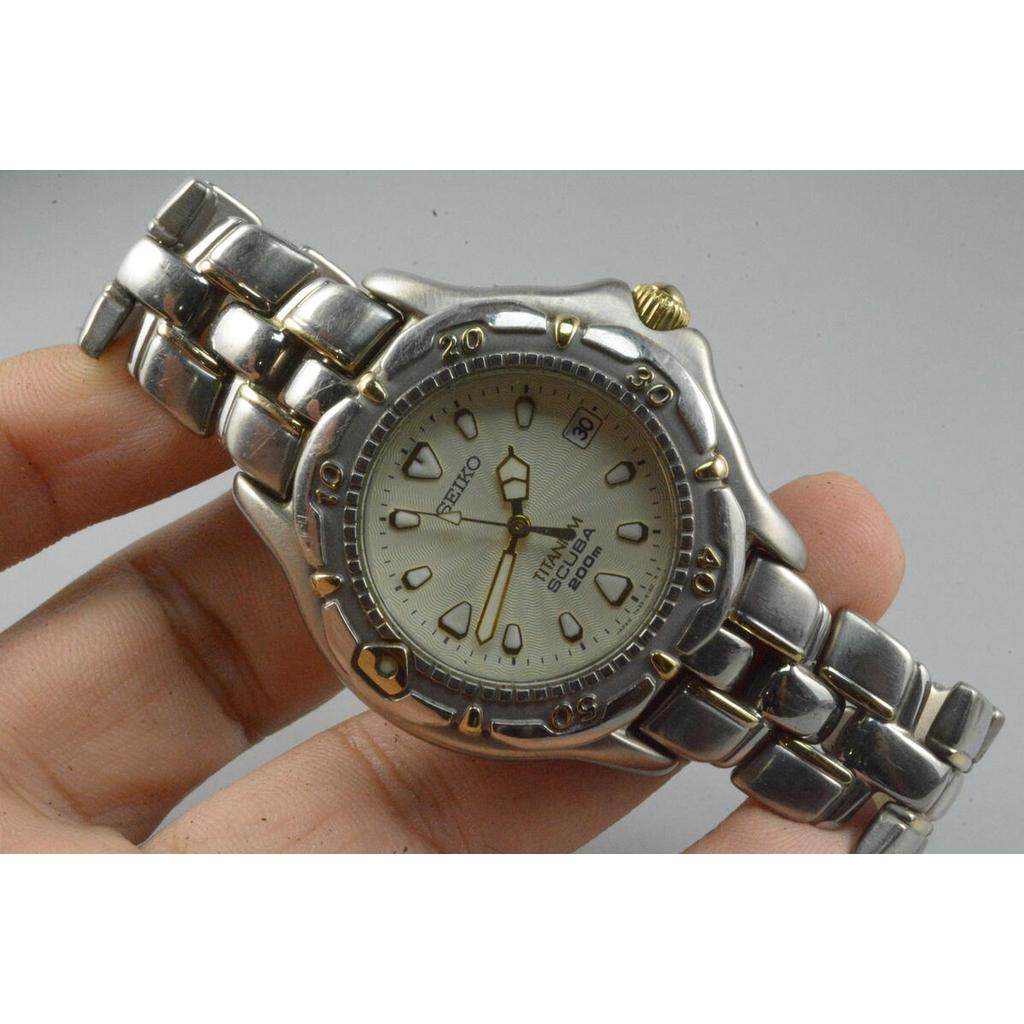 นาฬิกา Vintage มือสองญี่ปุ่น  Seiko Scuba Titanium Alloy 7N35 G120 หน้าปัดลายกิโยเช่ ผู้ชาย ควอตซ์  