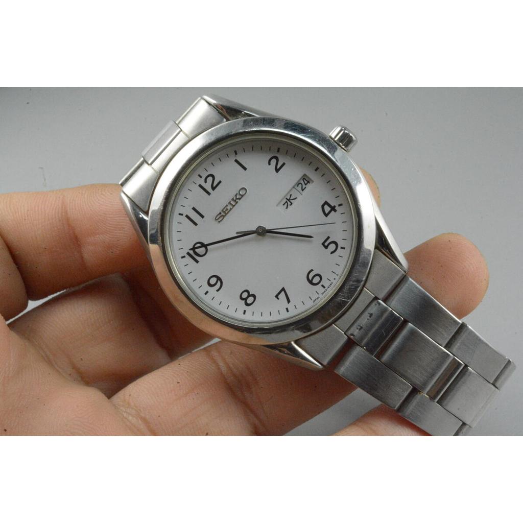 นาฬิกา Vintage มือสองญี่ปุ่น  Seiko 7N43 9080 หน้าปัดสีขาว ผู้ชาย ควอตซ์   ทรงกลม 40mm