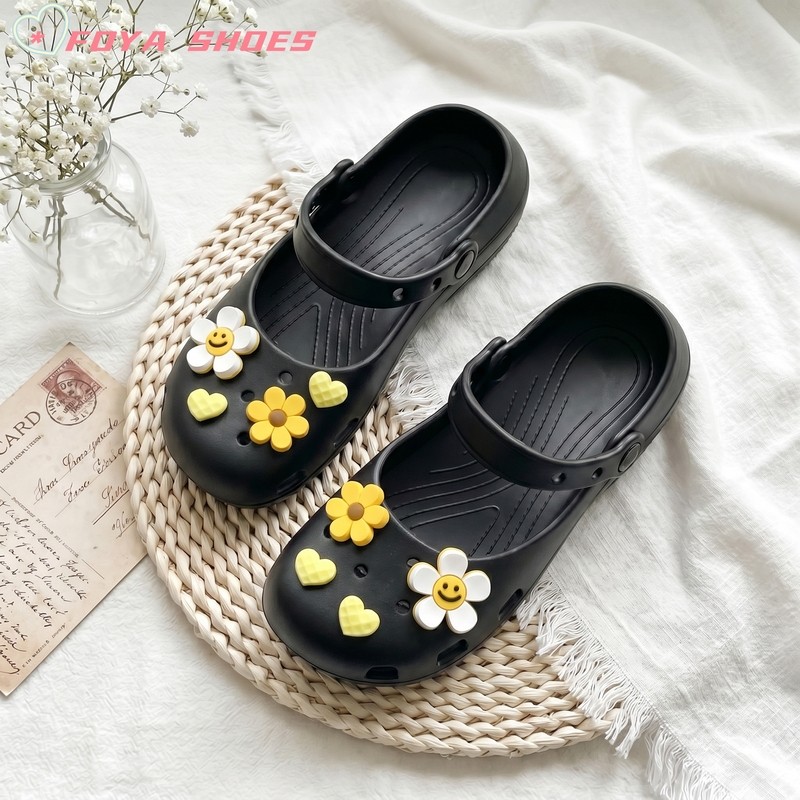 FOYA SHOES รองเท้าโฮลแมรี่เจนผู้หญิงสไตล์อินส์น่ารัก EVA นุ่มเบาทนทาน แถมดอกตกแต่ง ส่งจากกรุงเทพฯ