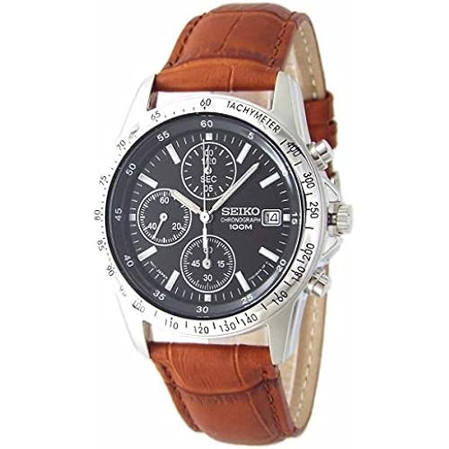 SEIKO Chronograph Wristwatch Genuine Leather Belt Set Japanese Official Distributor Black Light Brow