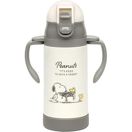 Skater 2WAY Stainless Steel Water Bottle with Two Handles and Straw 350ml Baby Mug Snoopy Badge STWM