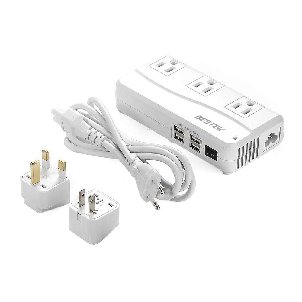 Bestec Travel Transformer 90V-240V ถึง 100V เต้ารับไฟฟ้ากระแสสลับ 3 ช่อง + พอร์ต USB 4 พอร์ต ใช้งานไ