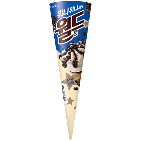 [8801062878406] Lotte Worldcone Cookie & Cream Ice Cream ล็อตเต้ เวิลด์โคน รสคุกกี้ แอนด์ ครีม (แพ็คสินค้าเก็บความเย็น)