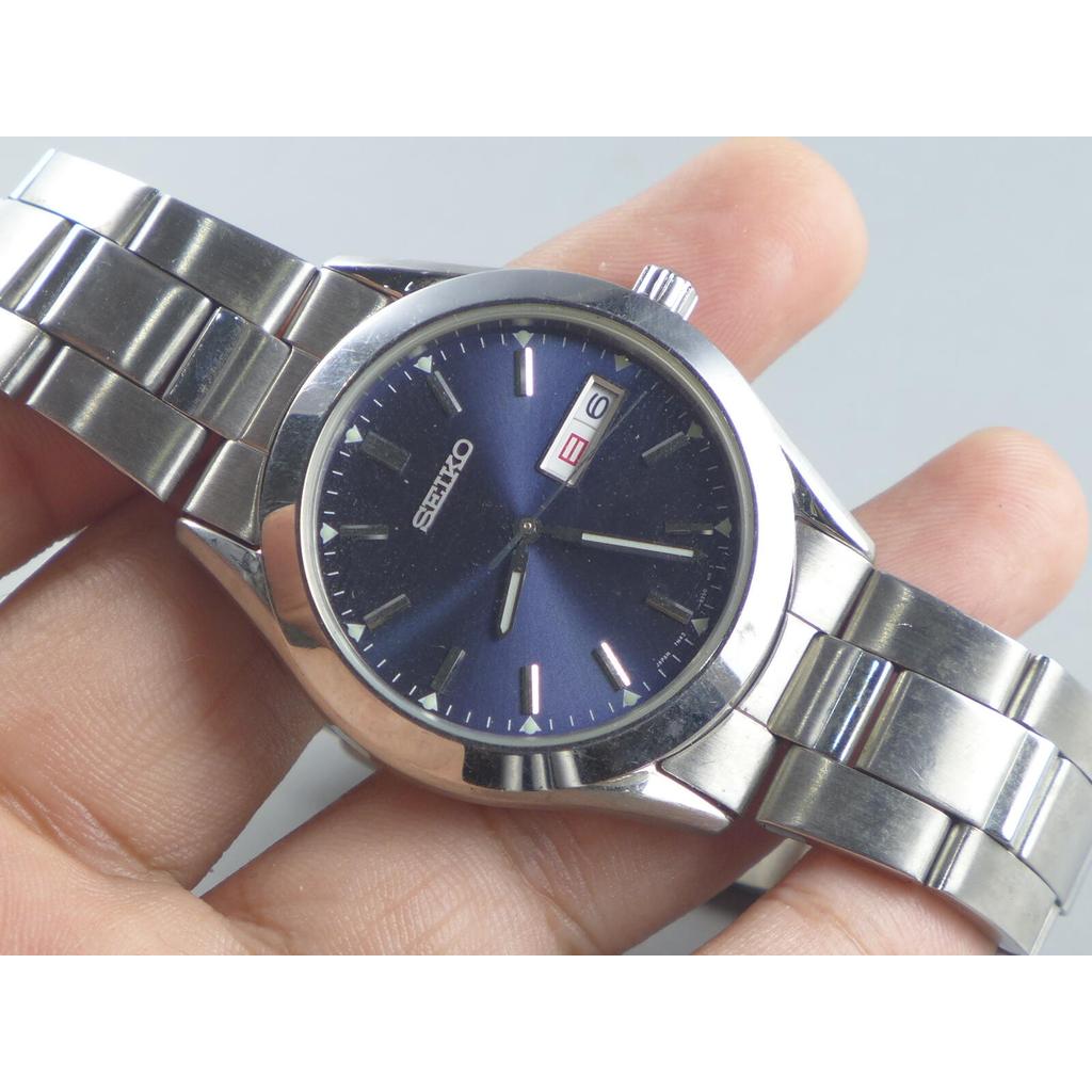 นาฬิกา Vintage มือสองญี่ปุ่น  Seiko 7N43 9080 หน้าปัดสีน้ำเงิน ผู้ชาย ควอตซ์   ทรงกลม 40mm