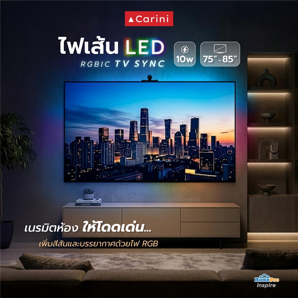 CARINI ไฟเส้น LED  RGBIC TV SYNC 10 วัตต์ 75-85 นิ้ว จัดส่งโดย HomePro