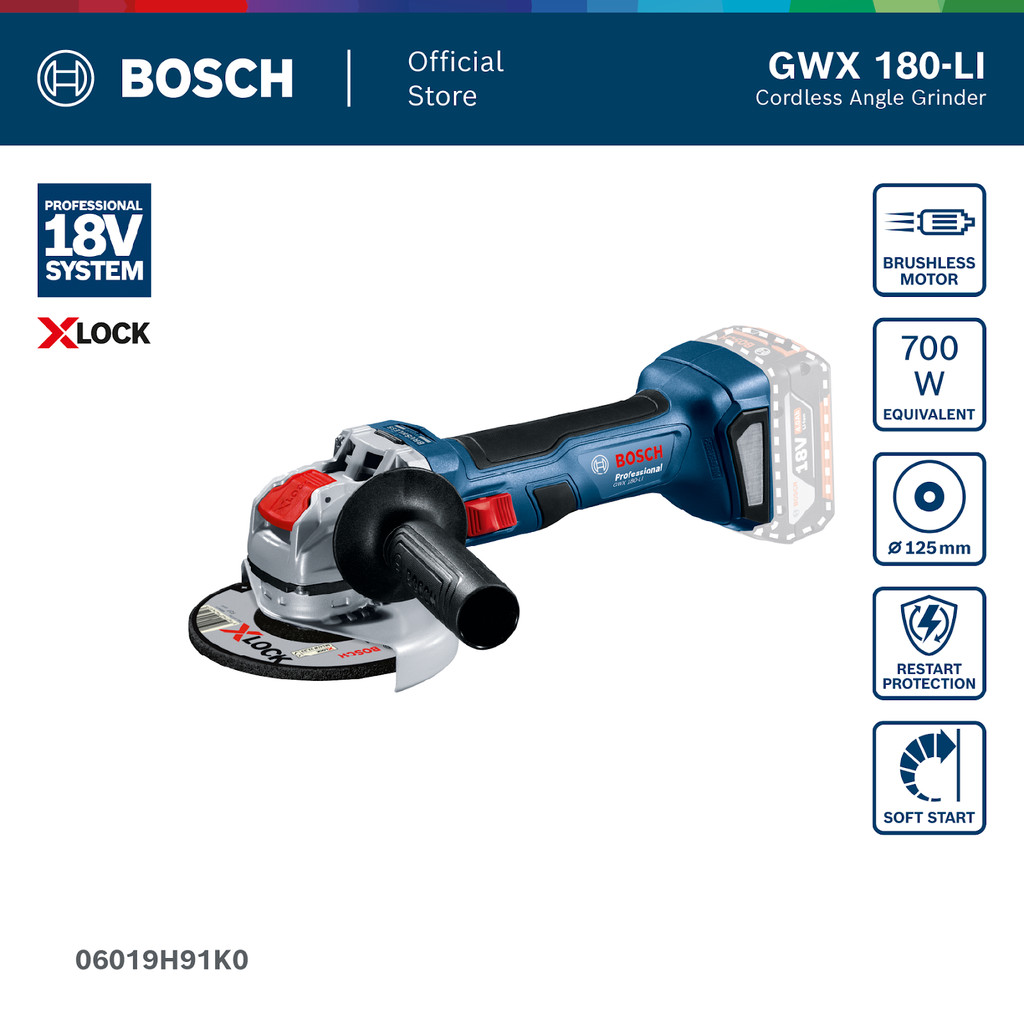 Bosch เครื่องเจียรไร้สาย 5 นิ้ว GWX 180-LI (Solo) มอเตอร์ Brushless, ระบบ X-LOCK - เครื่องเปล่า (รหั