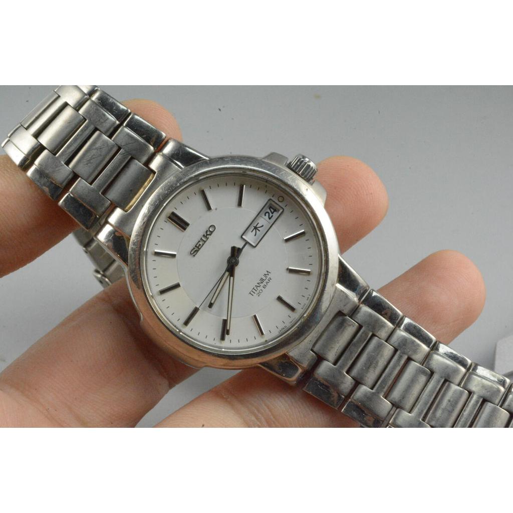 นาฬิกา Vintage มือสองญี่ปุ่น  Seiko Titanium 7N43 7B80 หน้าปัดสีขาว ผู้ชาย ควอตซ์   ทรงกลม 39mm