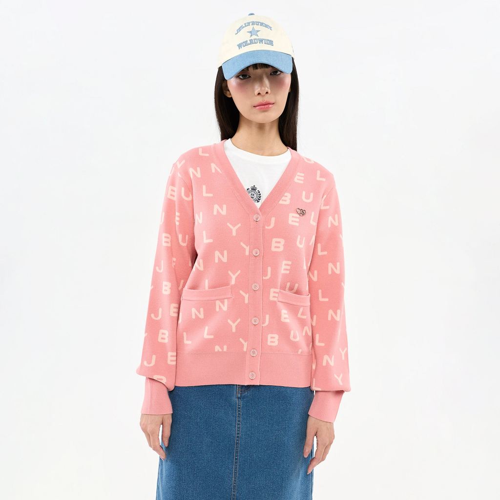 JELLY BUNNY เสื้อคาร์ดิแกนถักลายโลโก้ JELLY BUNNY รุ่น B26WGWC030 PINK