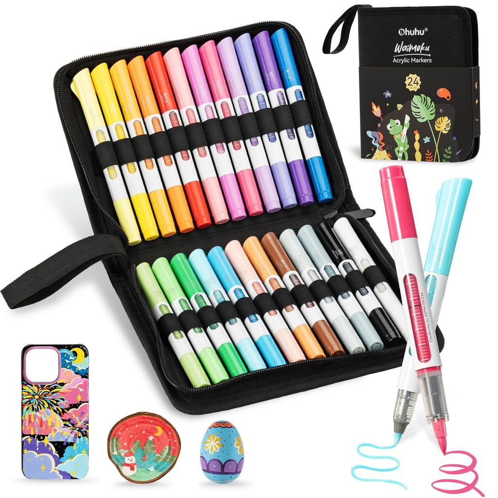 【ตรงจากประเทศญี่ปุ่น】Ohuhu Acrylic Markers 24 สี ปากกาเพ้นท์ 2 หัว จากญี่ปุ่น