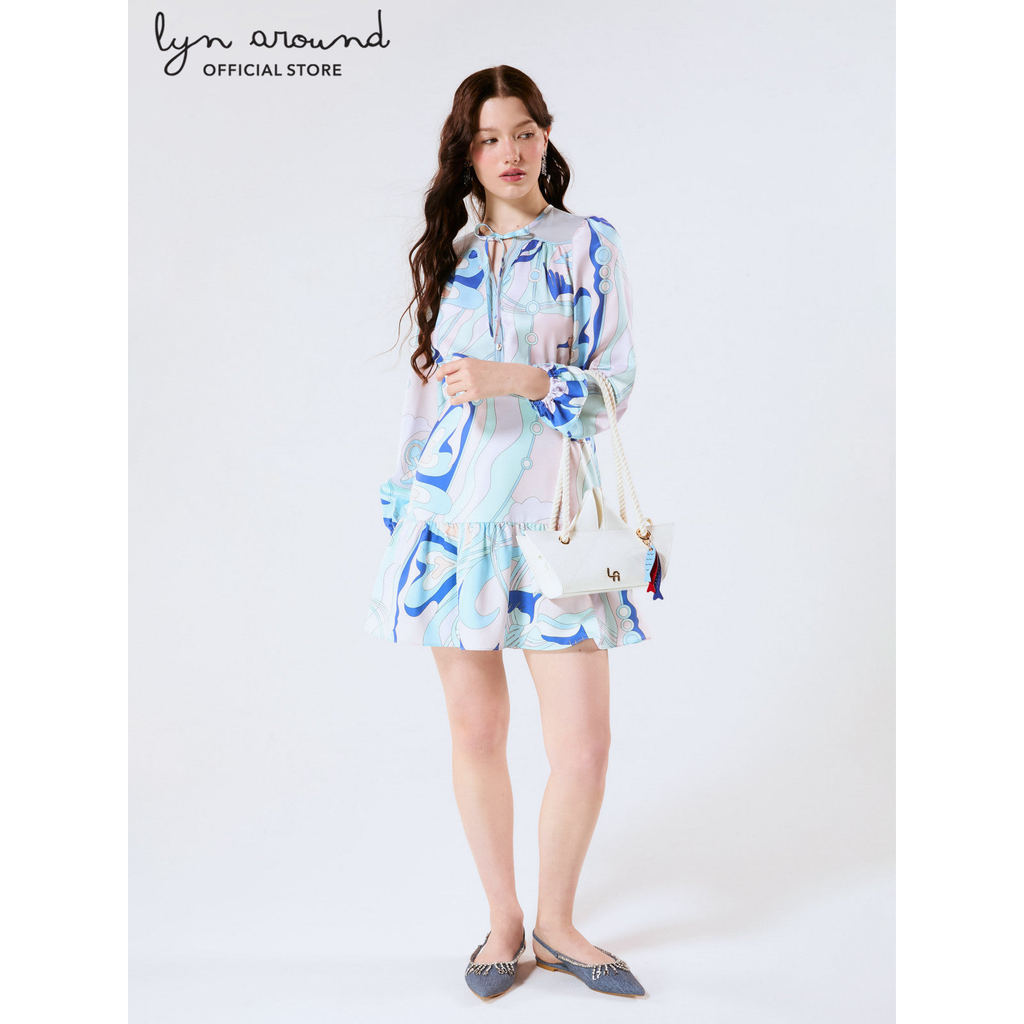 Lyn around - เดรสสั้นแขนยาวพิมพ์ลาย คอลเลกชัน Califonia Yacht Club (A26SGWA136)