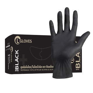 (ไนไตรสีดำ) CL Gloves ถุงมือยางไนไตรสีดำ 100 ชิ้น/กล่อง ไซส์ S,M,L ชนิดไม่มีแป้ง Black Nitrile Gloves
