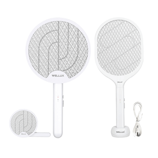 WELLUX ไม้ตียุงและแมลงไฟฟ้าพร้อมไฟล่อยุง พับได้ สไตล์มินิมอล 2 in1 แถมสายชาร์จ USB Mosquito Swatter