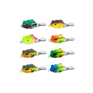 tokushima เหยื่อตกปลา รูปกบกระโดด แบบนิ่ม ขนาดเล็ก 2.5 ซม. 3 กรัม 8 สี พร้อมช้อนคู่ 1 ชิ้น