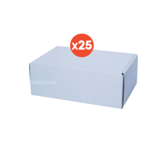 กล่องหูช้าง สีขาว กล่องลูกฟูกพัสดุไปรษณีย์ ฝาเสียบ (25 กล่อง/แพค) รับผลิตแบรนด์ glombox