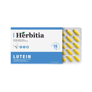 Herbitia Lutein Plus Mini เฮอร์บิเทีย ลูทีน พลัส มินิ ประกอบด้วยวิตามิน A มีส่วนช่วยบำรุงสายตา บรรจุ 15 แคปซูล