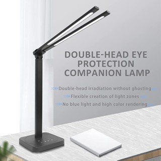 โคมไฟตั้งโต๊ะ Led Dubbele Hoofd Bureaulamp Dubbele Swing-Arm Verstelbare Helderheid Kleurtemperatuur Voor โคมไฟอ่านหนังสือ