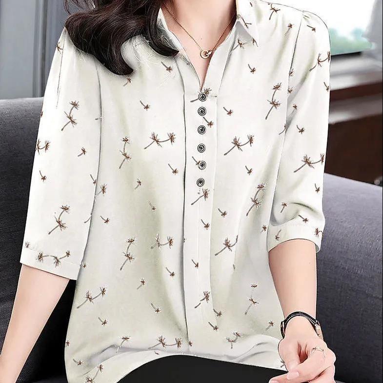 เสื้อชีฟอง แขนยาว ผูกโบว์ พิมพ์ลายดอกไม้ สีชมพู แฟชั่นฤดูใบไม้ผลิ สําหรับผู้หญิง