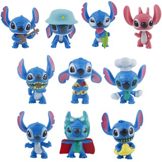 โมเดลฟิกเกอร์ PVC รูป Disney Lilo &amp; Stitch Angel Q Version ขนาดเล็ก สําหรับตกแต่งเค้ก 10 ชิ้น ต่อชุด