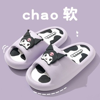 พร้อมส่ง! รองเท้าแตะแบบสวม กันลื่น พื้นหนา ลายการ์ตูน Kuromi My Melody Cinnamoroll Hello Kitty สําหรับสตรี