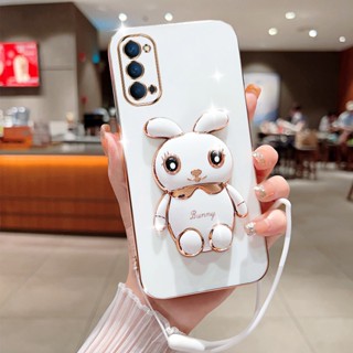 เคสโทรศัพท์มือถือ ขอบตรง ลายกระต่ายน่ารัก พร้อมขาตั้ง สําหรับ RENO 5 RENO 5pro RENO 5pro RENO 4 4G RENO 4pro 4G RENO 4SE plus