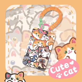 เคสพวงกุญแจ เชือกยืดหยุ่น ลายแมวน่ารัก สีส้ม สําหรับใส่บัตรอาหารนักเรียน