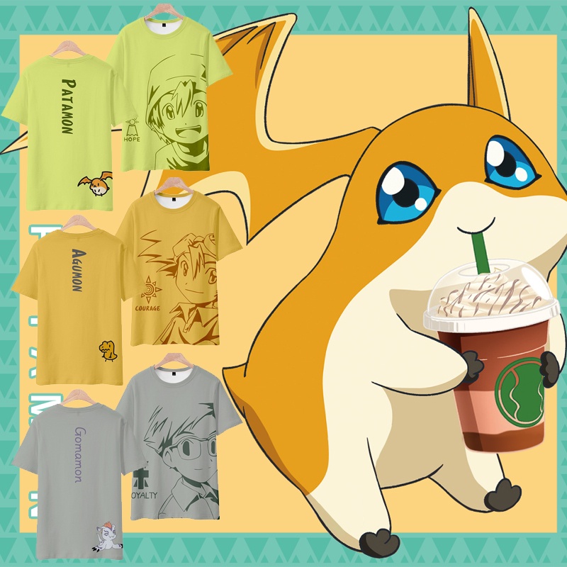 เสื้อยืดแขนสั้น ทรงหลวม ลายการ์ตูนอนิเมะ Digimon แฟชั่นฤดูร้อน สําหรับเด็ก