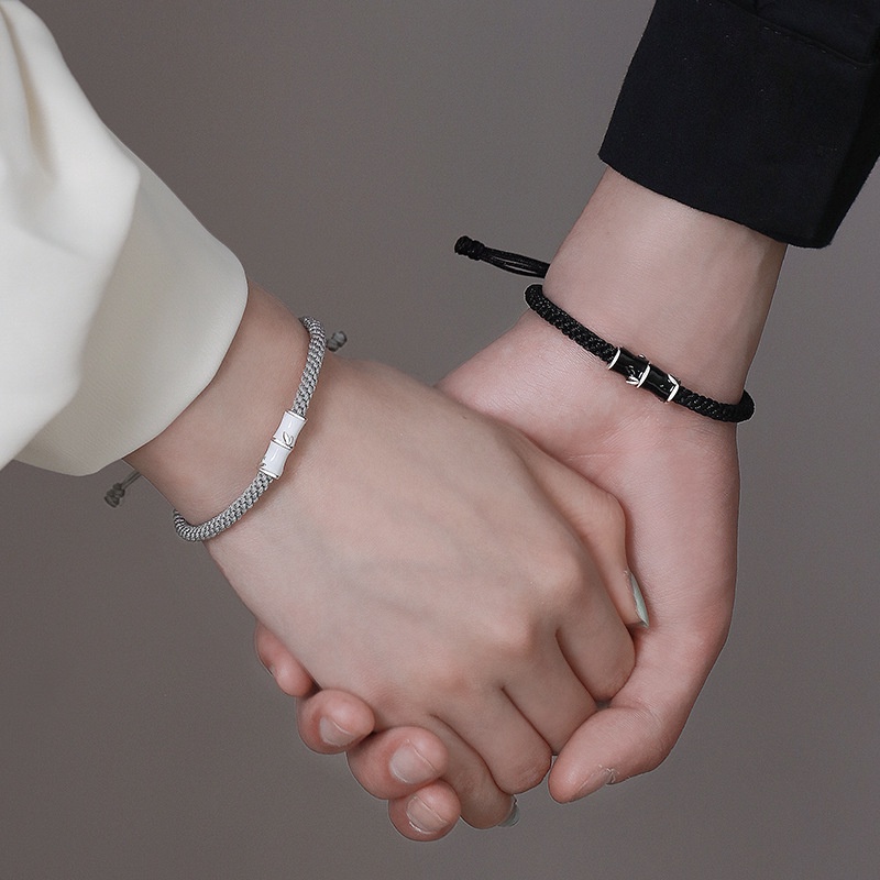 สร้อยข้อมือ ประดับลูกปัดไม้ไผ่ สามารถปรับได้ แฟชั่นคู่รัก สําหรับผู้ชาย และผู้หญิง