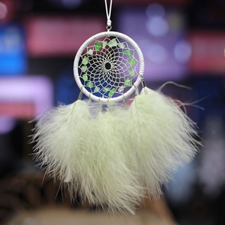 White Handmade Crocheted Flower Dream Catcher Feather Pendant