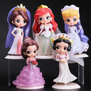 โมเดลฟิกเกอร์ PVC รูปเจ้าหญิงดิสนีย์ Snow White Mulan Ariel Elsa Anna Bella Harleen Quinzel Q Version สําหรับตกแต่งเค้ก จํานวน 1 ชิ้น