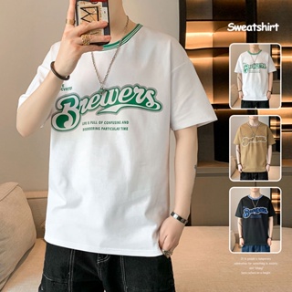 เสื้อยืดคอกลม แขนสั้น ผ้าเรยอน พิมพ์ลาย ทรงหลวม สําหรับผู้ชาย