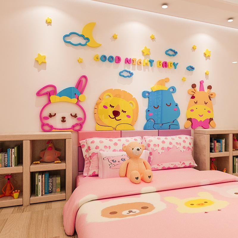 【DAORUI】สติกเกอร์อะคริลิค ลายการ์ตูนสัตว์ 3D สําหรับติดตกแต่งผนังบ้านเด็กอนุบาล
