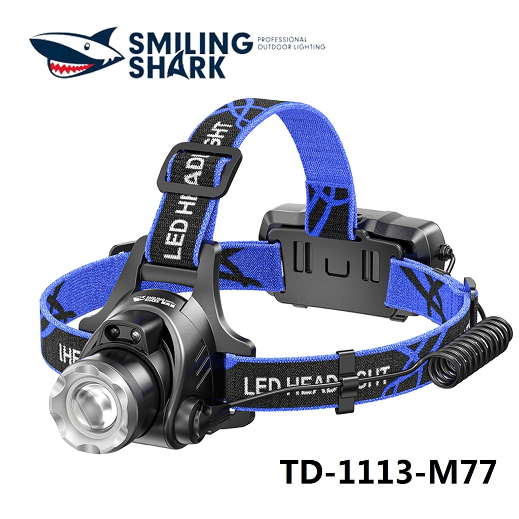 Smilingshark ไฟฉายสวมศีรษะ Led M77 6000LM 18650 ชาร์จ USB กันน้ํา ซูมได้ สําหรับเดินป่า ตกปลา ตั้งแคมป์