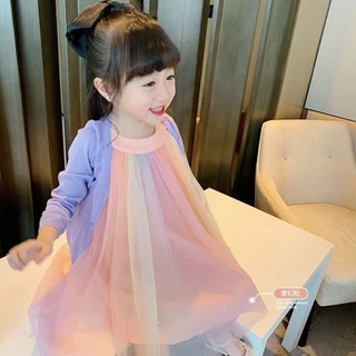 🧸 ส่งจากไทย🧸สไตล์เกาหลี ชุดเดรสเด็กผู้หญิง กระโปรงผ้าทูลสีรุ้ง ชุดเดรสวันเกิดเด็กหญิง ชุดไปงานปาร์ตี้เด็ก 2-8ป