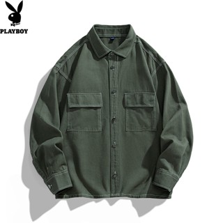 Playboy Spring New Casual Long Sleeve Shirt Mens Loose Youth Shirt