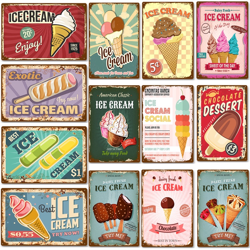 ภาพวาดตกแต่งไอศกรีมแสนอร่อย,ภาพวาดดีบุก,แขวนผนังร้านขนมหวาน,ป้ายผนังบาร์และร้านอาหาร,ของตกแต่งผนังบ้าน,ภาพวาดแขวนไร้กรอบที่ทันสมัยสำหรับร้านกาแฟ