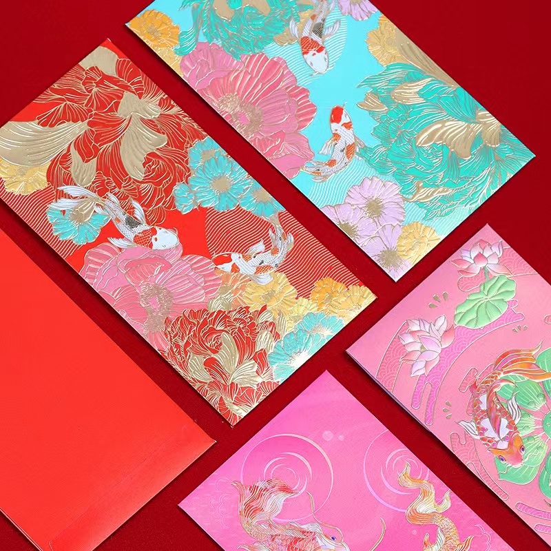 1210- [6 ชิ้น] - ซองจดหมาย สีแดง ปีใหม่จีน ซองจดหมายสีแดง สไตล์ยาว Li Shi Seal