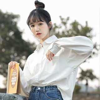 เสื้อเชิ้ตแขนยาว สีขาว แฟชั่นฤดูใบไม้ผลิ สําหรับผู้หญิง และนักเรียน 2023