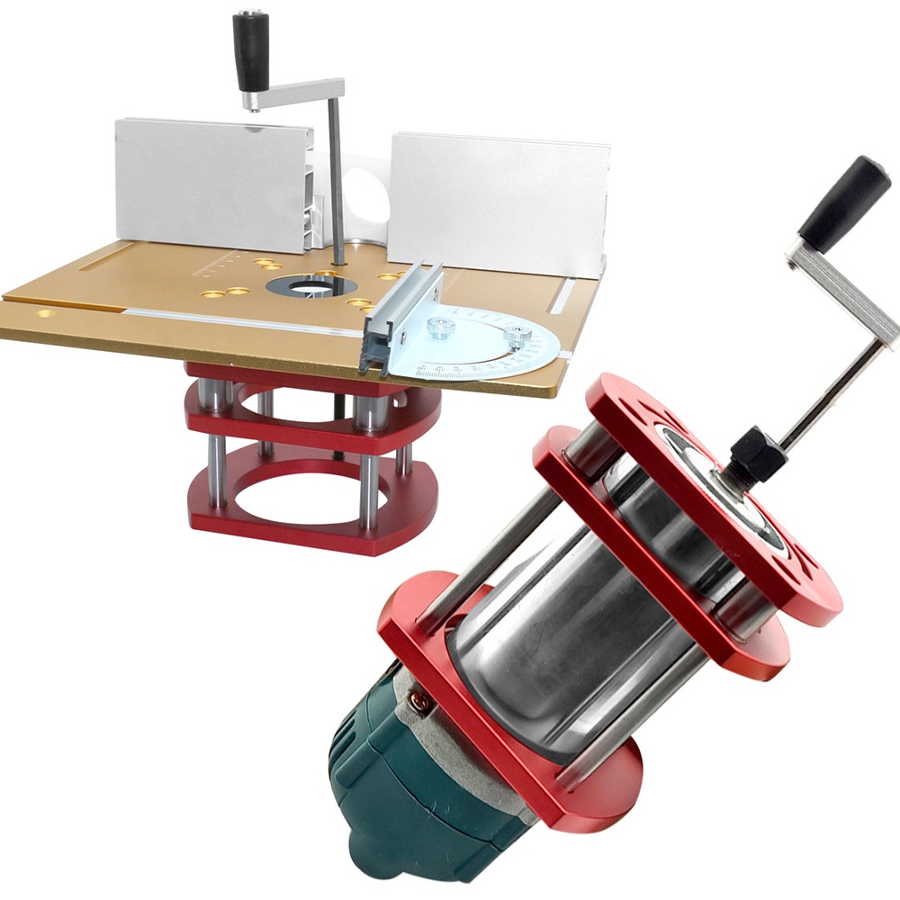 Router Lift System And Aluminum Router Table Insert Plate W/ Miter Gauge For Woodworking Benches Table Saw Multifunctional Trimmer Engraving Machine