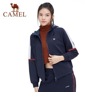 Camel เสื้อคาร์ดิแกนถัก มีฮู้ด สไตล์สปอร์ต สําหรับผู้หญิง