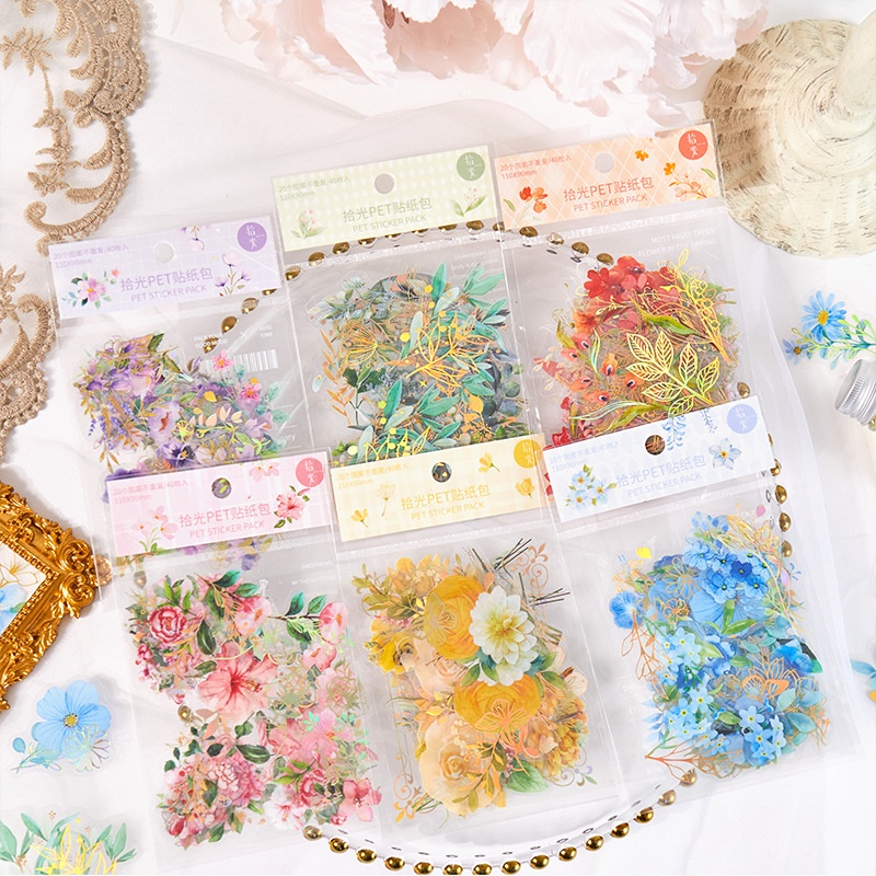 Qouzmo สติกเกอร์ PET ลายพืช สไตล์วินเทจ สําหรับตกแต่งสมุดไดอารี่ งานฝีมือ diy 40 ชิ้น ต่อแพ็ค